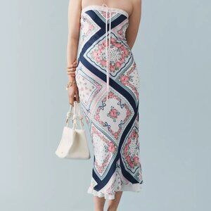 For Love & Lemons Daisy Mae Midi Dress Blue Pattern XL